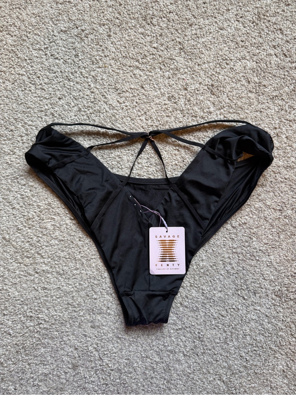 NWT Savage X Fenty Open Strappy Back Panty - black